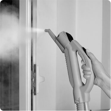 photo of a steam cleaner cleaning a window