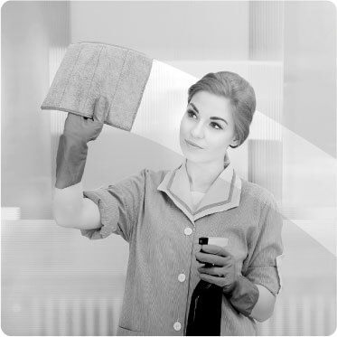 photo of a female cleaner cleaning a very dirty window