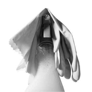 image of plastex gloves stacked over a washing liquid spray bottle
