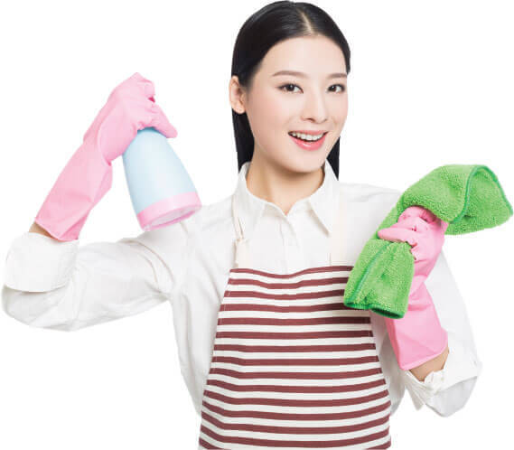 image of a cleaner with her tools ready to do some cleaning